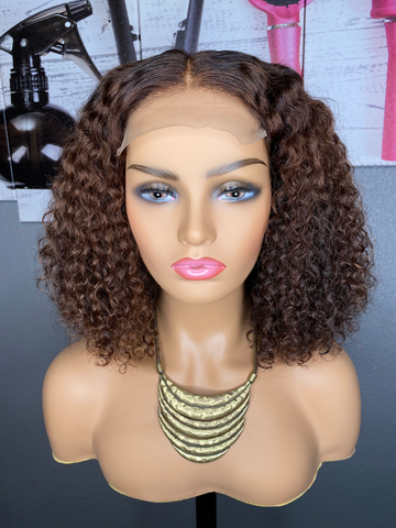 " Kenadie " Curly Brown Colored Custom Wig Unit